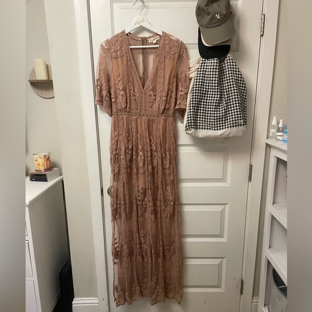 Dusty rose long lace romper/dress